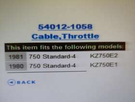 54012-1058 Kawasaki New Throttle Cable - Fits 1980/1981 Kz750 Standard-4 Only